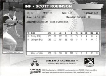 2005 Choice Salem Avalanche #18 Scott Robinson Back