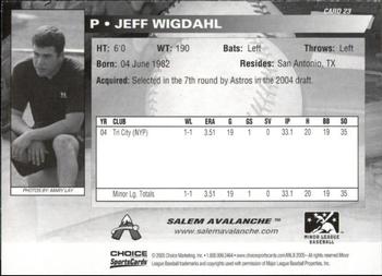 2005 Choice Salem Avalanche #23 Jeff Wigdahl Back