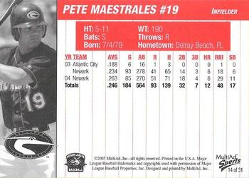 2005 MultiAd Delmarva Shorebirds #14 Pete Maestrales Back