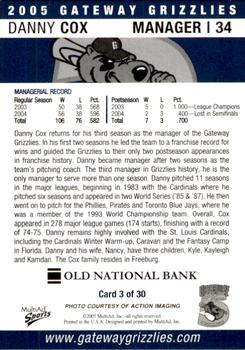 2005 MultiAd Gateway Grizzlies #3 Danny Cox Back