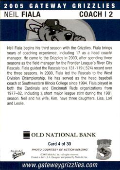 2005 MultiAd Gateway Grizzlies #4 Neil Fiala Back