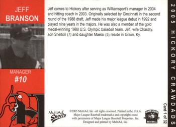2005 MultiAd Hickory Crawdads #1 Jeff Branson Back