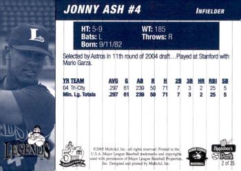 2005 MultiAd Lexington Legends #2 Jonny Ash Back