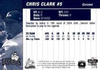 2005 MultiAd Lexington Legends #6 Chris Clark Back