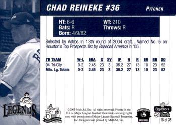 2005 MultiAd Lexington Legends #18 Chad Reineke Back