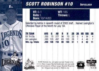 2005 MultiAd Lexington Legends #19 Scott Robinson Back