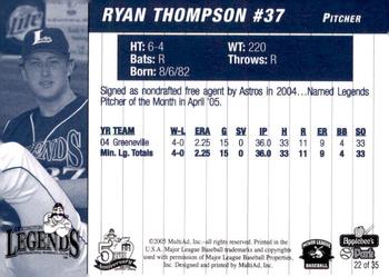 2005 MultiAd Lexington Legends #22 Ryan Thompson Back