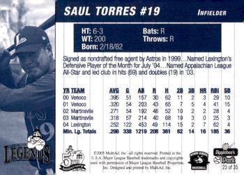 2005 MultiAd Lexington Legends #23 Saul Torres Back