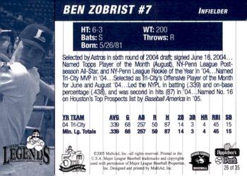 2005 MultiAd Lexington Legends #26 Ben Zobrist Back