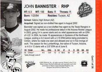 2005 MultiAd Midwest League All-Stars Western Division #1 John Bannister Back