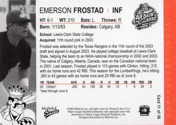 2005 MultiAd Midwest League All-Stars Western Division #11 Emerson Frostad Back