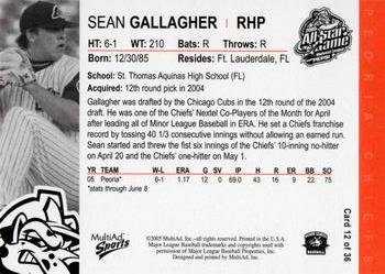 2005 MultiAd Midwest League All-Stars Western Division #12 Sean Gallagher Back