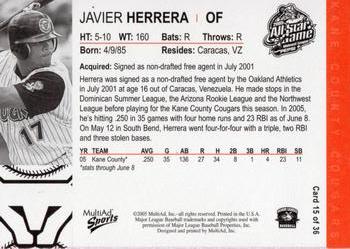 2005 MultiAd Midwest League All-Stars Western Division #15 Javier Herrera Back