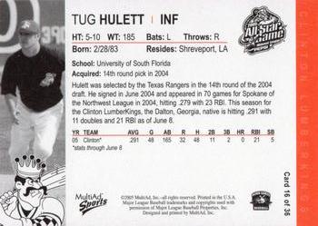2005 MultiAd Midwest League All-Stars Western Division #16 Tug Hulett Back