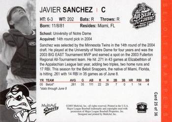 2005 MultiAd Midwest League All-Stars Western Division #25 Javier Sanchez Back