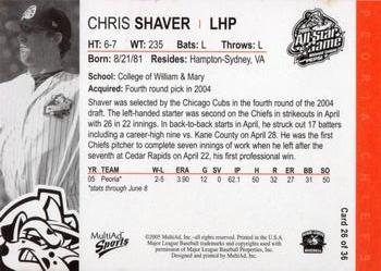2005 MultiAd Midwest League All-Stars Western Division #26 Chris Shaver Back