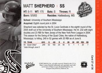 2005 MultiAd Midwest League All-Stars Western Division #27 Matt Shepherd Back