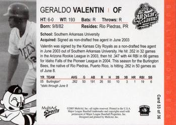 2005 MultiAd Midwest League All-Stars Western Division #33 Geraldo Valentin Back
