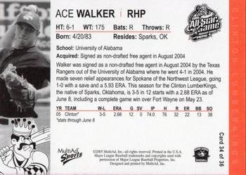 2005 MultiAd Midwest League All-Stars Western Division #34 Ace Walker Back