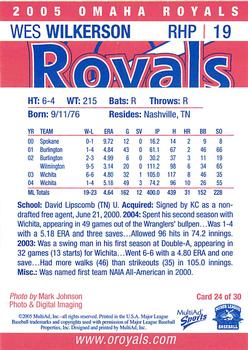 2005 MultiAd Omaha Royals #24 Wes Wilkerson Back