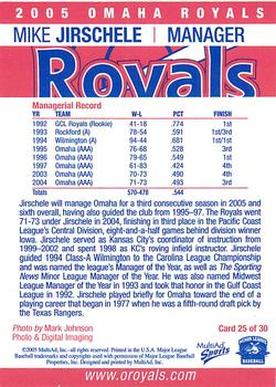2005 MultiAd Omaha Royals #25 Mike Jirschele Back
