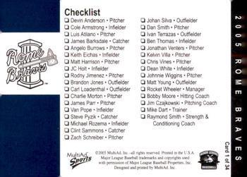 2005 MultiAd Rome Braves #1 Checklist Back