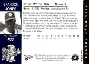 2005 MultiAd Rome Braves #11 Brandon Jones Back