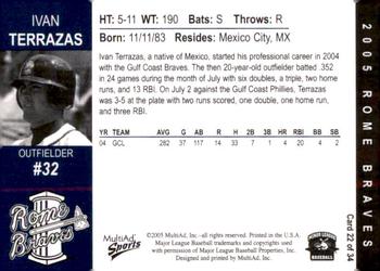 2005 MultiAd Rome Braves #22 Ivan Terrazas Back