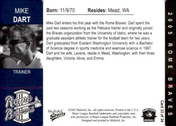2005 MultiAd Rome Braves #33 Mike Dart Back
