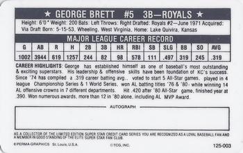 1981 Perma-Graphics Superstar Credit Cards (125- prefix) #125-003 George Brett Back