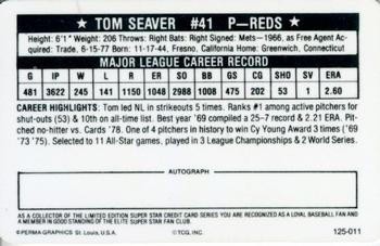 1981 Perma-Graphics Superstar Credit Cards (125- prefix) #125-011 Tom Seaver Back