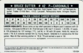 1981 Perma-Graphics Superstar Credit Cards (125- prefix) #125-024 Bruce Sutter Back