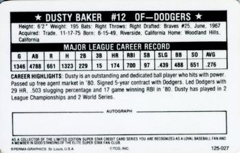 1981 Perma-Graphics Superstar Credit Cards (125- prefix) #125-027 Dusty Baker Back