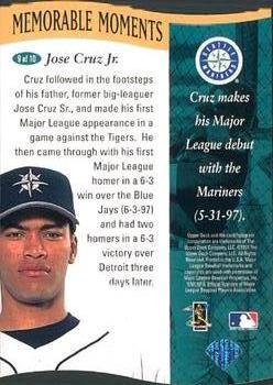 1997 Collector's Choice - Memorable Moments #9 Jose Cruz Jr. Back