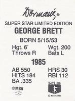 1986 Dorman's Super Stars #NNO George Brett Back