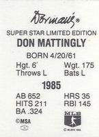 1986 Dorman's Super Stars #NNO Don Mattingly Back