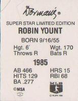 1986 Dorman's Super Stars #NNO Robin Yount Back