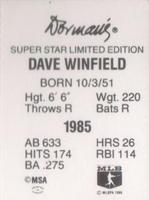 1986 Dorman's Super Stars #NNO Dave Winfield Back
