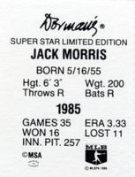 1986 Dorman's Super Stars #NNO Jack Morris Back