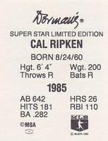 1986 Dorman's Super Stars #NNO Cal Ripken Back