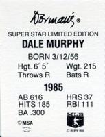 1986 Dorman's Super Stars #NNO Dale Murphy Back