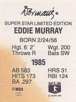 1986 Dorman's Super Stars #NNO Eddie Murray Back