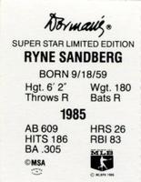 1986 Dorman's Super Stars #NNO Ryne Sandberg Back