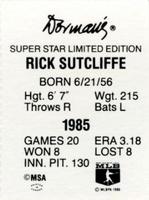 1986 Dorman's Super Stars #NNO Rick Sutcliffe Back