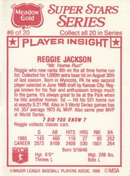 1986 Meadow Gold Stat Back #6 Reggie Jackson Back