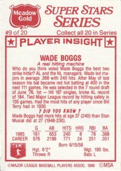 1986 Meadow Gold Stat Back #9 Wade Boggs Back