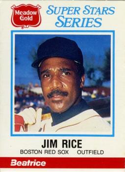 1986 Meadow Gold Stat Back #14 Jim Rice Front