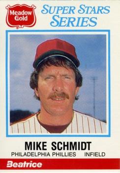 1986 Meadow Gold Stat Back #16 Mike Schmidt Front