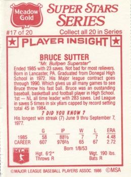 1986 Meadow Gold Stat Back #17 Bruce Sutter Back
