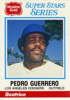 1986 Meadow Gold Stat Back #18 Pedro Guerrero Front